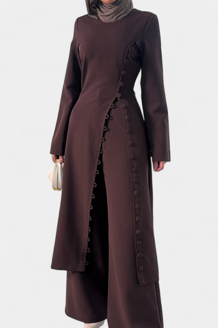 Melissa Klasikinė Minkšta Blūzė su Mygtukais ir Ilgomis Kelnėmis