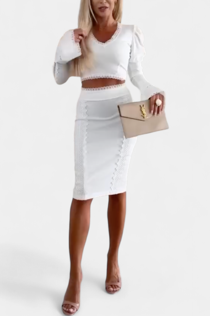 Minerva Elegantiškas Komplektas su Nėriniais ir Aukštu Juosmeniu Sijonais