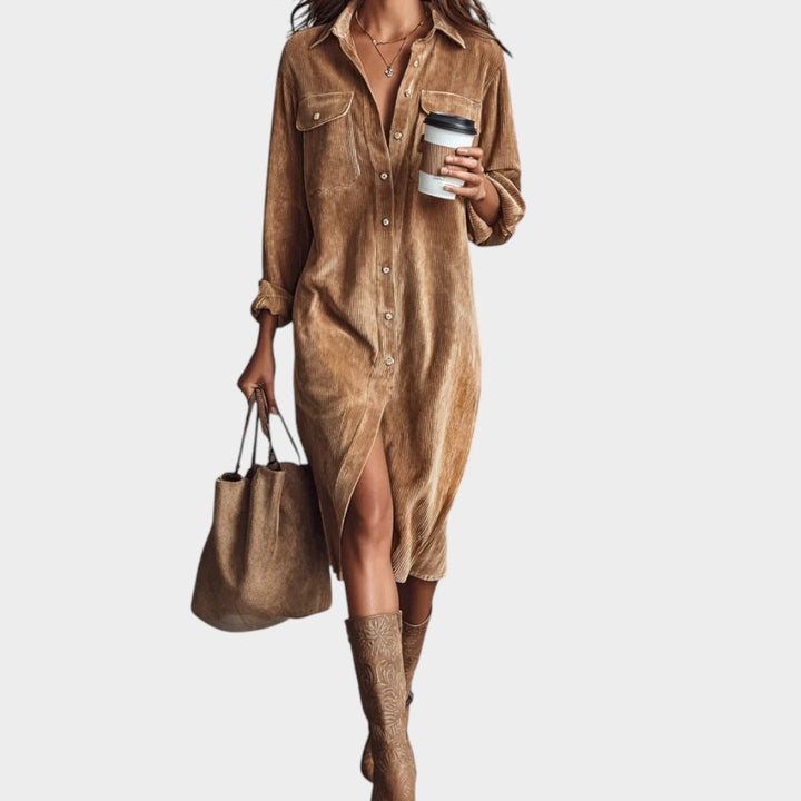 Maria™ | Ruda aksomo suknelė