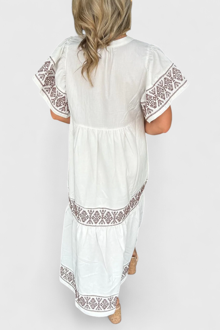 Allona Maxi Boho Suknelė su V formos iškirpte ir laisvu kirpimu