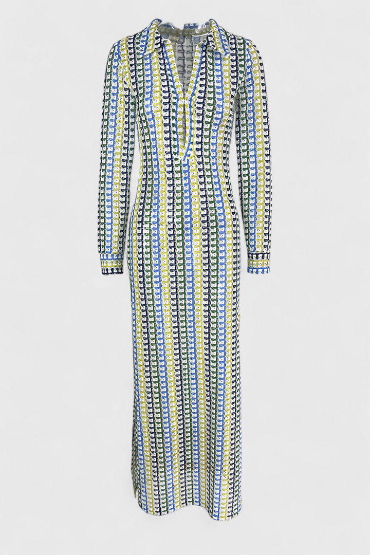 Crisanta Suknelė Su Įvairiomis Spalvomis ir Ilgomis Rankovėmis