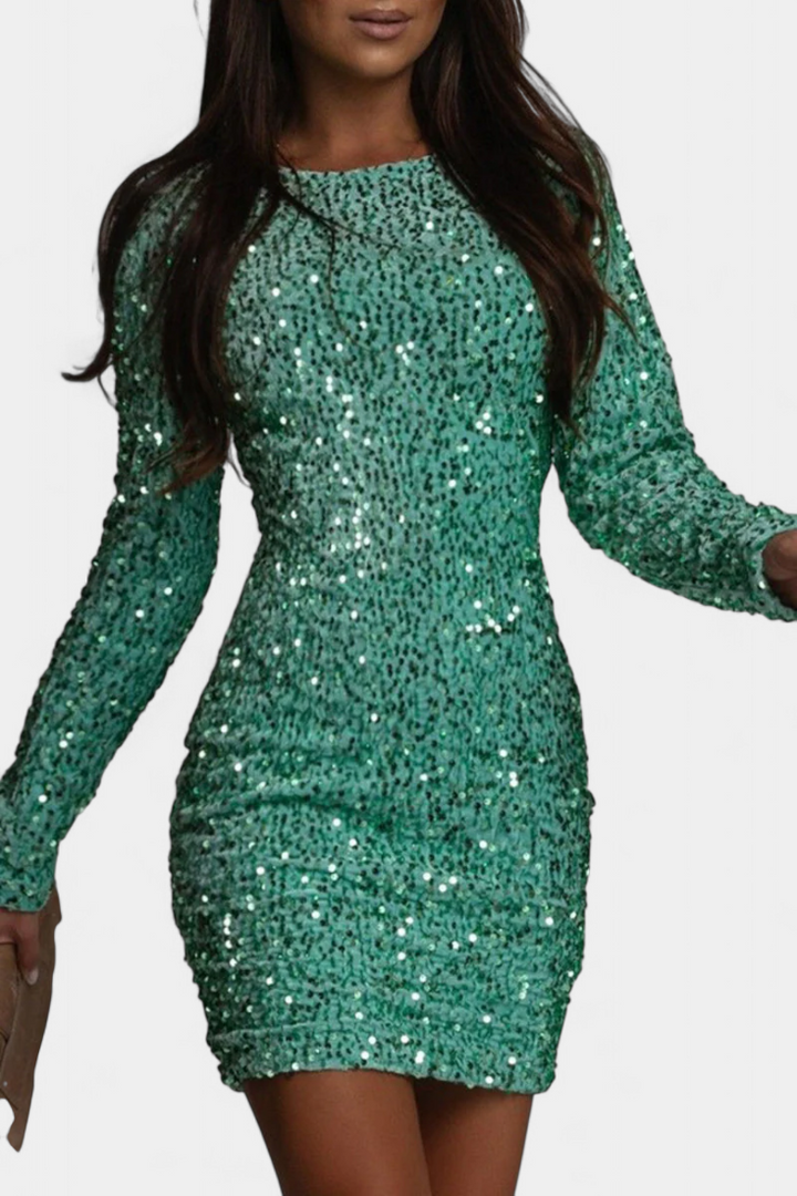 Adèle Garais Vakaro Suknelė su Atvira Nugara ir Žiemos Blizgesiu