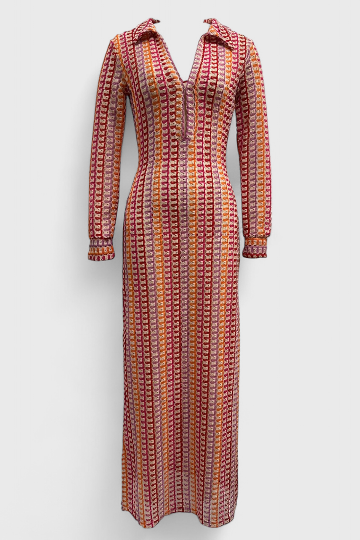 Crisanta Suknelė Su Įvairiomis Spalvomis ir Ilgomis Rankovėmis